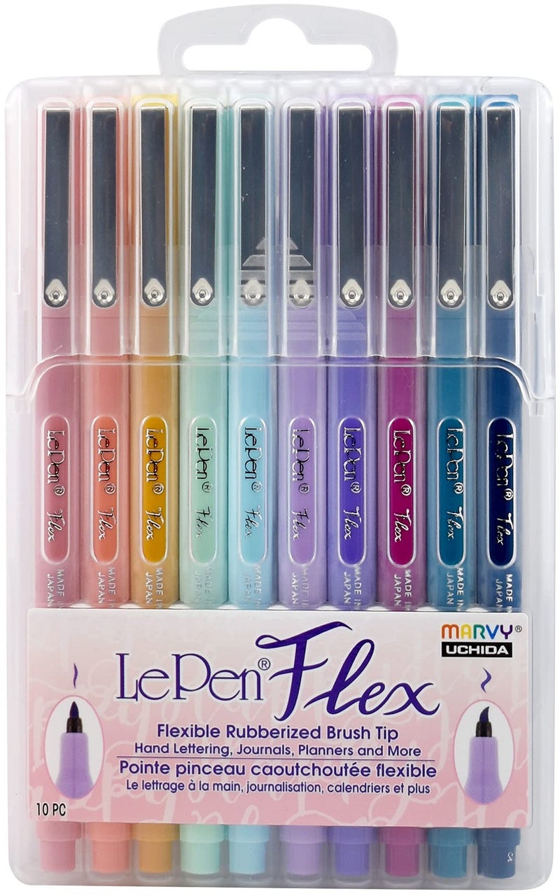 Marvy Uchida Le Flex 10 Piece Set Writing Pen, Pastel Colors - Image 1
